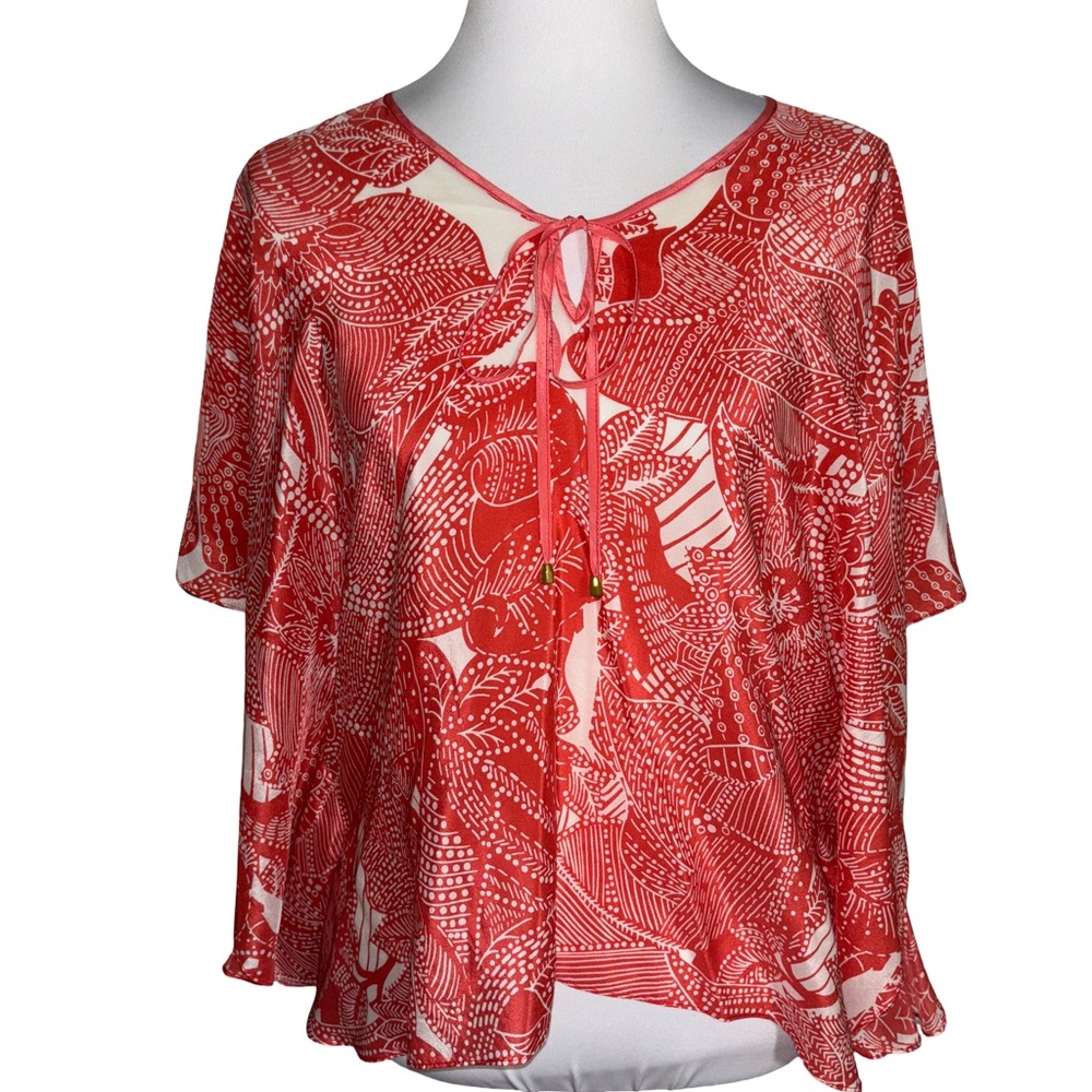 Talbots Red White Silk Blouse
